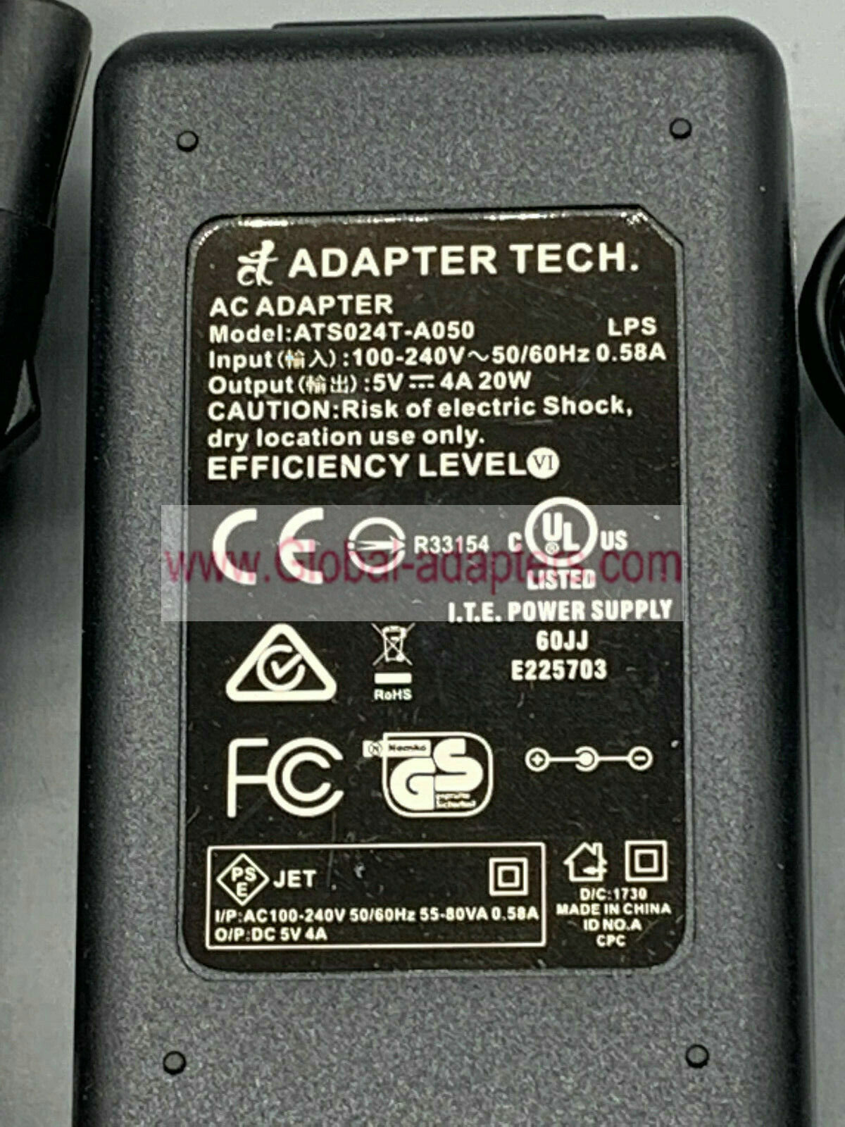 New ADAPTER TECH ATS024T-A050 5V 4A AC ADAPTER power supply charger
